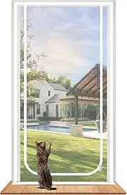 Earrck Cat Screen Door, Reinforced Mesh Screen Door for Introducing New Cats, Keep Pets Indoor & Allow Fresh Air Flow, Scratch Proof, Double-Sided Zipper (Fits Door Size : 120cm x 240cm)