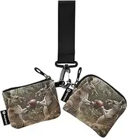 [Joisal] Dog Stained with Colored Ink Wallet Keychain Women Zip Around Wristlet Wallet Dual Pouch Card Wallets for Women, Kangaroo Boxing, one size