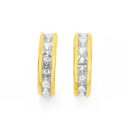 9ct Gold, Cubic Zirconia Half Hoop Stud Earrings in Clear