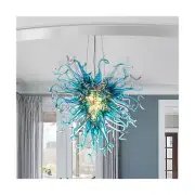 Hand Blown Glass Chandeliers with Turquoise Blue and Gray Glass Shade Light F...