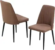 Familand Dining Chairs Set of 2,Linen Upholstered Channel Tufted Kitchen Dining Room Chair with Metal Legs, Armless Dining Table Chairs with Thick Cushions,Home Furniture for Dining Room, Living Room