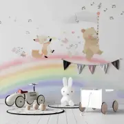 3D Fox Rabbit Rainbow Watercolor Wallpaper Wall Murals Removable Wallpaper