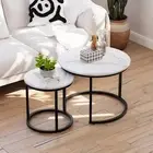 Smuxee White Nesting Coffee Table Set of 2 23.6" Round Coffee Table Wood Grai...