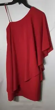 Women's Aidan by Aidan Mattox Red One Shoulder Draped Crepe Cocktail Dress Sz 4