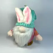Easter Bunny Gnome Plush Dwarf Doll in Pink Tie Dye 10.5" Green Hat