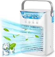 Portable Air Conditioner Fan, Personal Cooling Fan with 4 Wind Speed, 3 Automatic Timer, 7 LED Night Light, Humidifier, USB Powered, for Home Office Outdoor