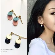 Disc Earring Stud Earring - 1 Pair - Blue & Pink - One Size