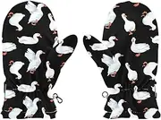 [Joisal] White Goose Pattern Black Kids Gloves Winter, Ideal for Winter Sports, Kid Snow Gloves for Girl, Kids Ski Gloves, Small