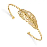 Sterling Silver Gold-Tone Leaf Cuff Bangle