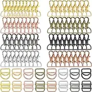 96 Pieces Swivel Clasps with D Rings and Slide Buckles Set Lanyard Snap Hooks Keychain Clip Hooks D Keychain Rings Lobster Claw Clasps for Purse Hardware Sewing Craft Project, 8 Colors