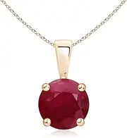 [Angara] Natural Classic Round Ruby Solitaire Pendant Necklace in Sterling Silver/14ct Solid Gold for Women | July Birthstone Jewellery for Her