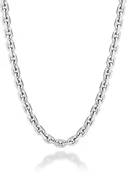 [Miabella] Solid 925 Sterling Silver Italian 3mm Thick Square Link Open Box Chain Necklace for Men/Made in Italy