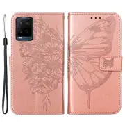 Wallet Design Tpu And Pu Leather Phone Case Imprinting Big Butterfly Flower Pattern Stand Phone Cover With Hand Strap For Vivo Y21 / Y21s / Y33s