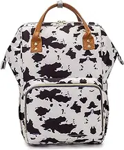 Cowhide Diaper Bag, 17x12x6 Cow Print Travel Backpack, Large Capacity Multi-Function Zipper Cute Diaper Bag Travel Essentials for Mom Dad Unisex