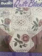 Bucilla ROSE LACE Cross Stitch 6 Stamped Quilt Blocks Ea 15"X15" No Floss Sealed