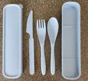 Farielyn ~ Wheat Straw Fiber ~ 3 Pc. Cutlery Set w/Storage Box ~ BLUE SPECKLED