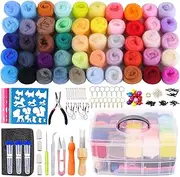 QMNNMA 241 Pcs Needle Felting Kit - Complete Needle Felting Tools and Supplies with Felt Wool 50 Colors, Felt Molds, High Density Foam Pad Storage Box for DIY Craft Animal Home Decoration