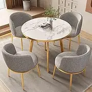 HOLGVE Office Reception Room Club Table, Simple Reception Negotiation Table and Chair Set, Round Office Table 1 Table 4 Chairs, Coffee Kitchen Dining Table Set(Gray)