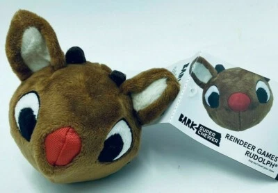 Bark Box Super Chewer Reindeer Games Rudolph Dog Toy Large Ball Fetch Squeak