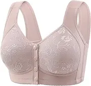 [Generic] Easy Lingerie Women No Underwire Breathable Bras Full Support Front Closure Bras Plus Size Front Button Bras Backless Bra for Women