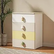GUAWJRZDP Colorful Storage Cabinet, Drawer Chest, Plastic Chest of Drawers, Drawers Organizer Storage with Wooden Top, Drawer Chest for Bedroom, Living Room, Kids Room(4-Tier)
