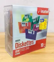 10pk Vintage Neon IBM HD 1.44MB Diskettes 2002 Imation Formatted Multicolored