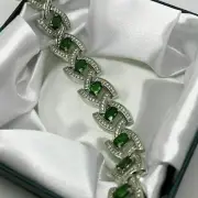 13.60Ct Oval Cut Simulated Emerald Bracelet 925 Silver White Gold Plated