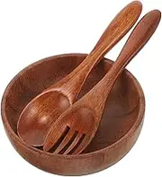 IMIKEYA 1Set Wooden Salad Bowl with Fork and Spoon Natural Acacia Wood Fruit Bowl for Daily Use Rounded Edges Lightweight and for Home Restaurants and Serving Dishes