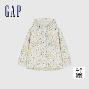 【GAP】女童裝 Logo印花防潑水連帽外套-白色(890476)