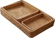 KOCKSHION 3pcs Rattan Woven Household Storage Basket Natural Bread Egg Container Kitchen Organizer for Food Snacks and More