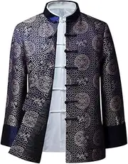 [NTWSHS] Chinese Clothing Chinese Traditional Tang Suit for Men, Kung Fu Clothing Tops Martial Art Cotton Shirt Long Sleeved Coats Cotton Linen Tai Chi Clothes Zen Meditation Uniform(Gray,Large)