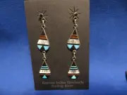 Stunning ZUNI Bench Made Turquoise Shell Sterling Silver Dangle Earrings