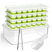 Ice Cube Tray with Lid and Bin Silicone Plastic Ice Cube Trays 4 Pack Green