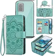 [Asuwish] Phone Case for Samsung Galaxy S20 Plus S20+ 5G Zipper Wallet Cell Cover with Screen Protector Crossbody Lanyard Strap Flower Card Holder S20+5G S20plus 20S + S2O S 20 20+ G5 Women Girls Green