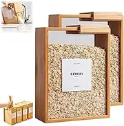 Wooden Cereal Storage Box, Airtight Pantry Bins Container with Lids, Dry Food Dispenser 101oz, for Kitchen Organization Cereal, Sugar, Nut, Coffee Bean, Tea, Pasta, Flour, Nuts, Oat (2pcs)