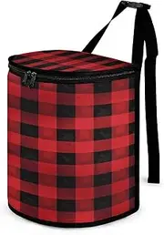 Car Trash Can with Lid Car Trash Bag Leak-Proof Red Black Check Pattern Printing Car Trash Bin Suitable for Cars Rvs Trucks
