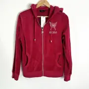Early 2000s Y2K BCBG Rhinestone Logo Hooded Valore Track Jacket Large Butterfly