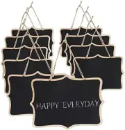 10 Pack Black Hanging Chalkboard Sign - Small Mini Erasable Wooden Rectangle Cha