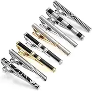[KUHBDIE] Men's Business Tie Clip Set Enamel Gold Silver Tie Clip Classic Black Stripe Tie Clip