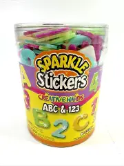 ABC 123 Sparkle Creative Hands 5oz Tub Foam Stickers in Canister RARE