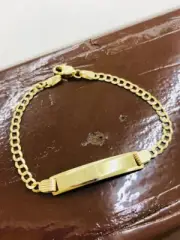 10k Solid Yellow Gold Baby ID Bracelet 6", Cuban Link, Pulsera De Oro Para Bebe