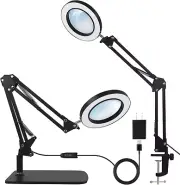 2-in-1 LED Magnifier Desk Lamp with Clamp – Dimmable Light & Stand for Crafts