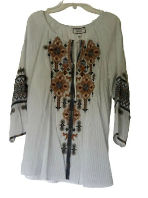 JOHNNY WAS AMIKA PEASANT Tunic Top Women’s Size S Embroidered Trim