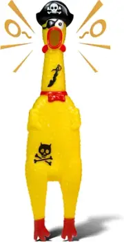 Squawking Pirate Chicken Dog Toys - 12.5 Inches Yellow Rubber Squeeze Squeaky an