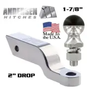 2" Drop Andersen Alumistinger Hitch Ball Mount Receiver w/ 1-7/8" Hard Tow Ball