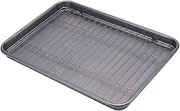 1Set Baking Tray with Rack Multi Function Roasting Pan for Cakes and Bread Rectangular Baking Plate Grey for Home and Restaurant Use