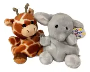 Set of 2 SAFARA GIRAFFE & STOMPS ELEPHANT Palm Pals 5" Animal Plush, Aurora