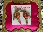 Betsey Johnson Paradise Lost LARGE Toucan Bird Stud Fire Opal Belly Earrings