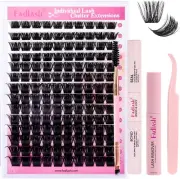 Eyelash Extension Kit 0.07 D 8-16Mm 200D Wispy Lashes Cluster Lashes Glue Bond a