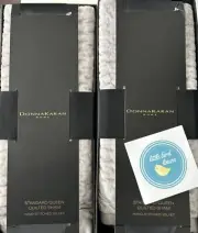 Set 2 Donna Karan Standard Queen Pillow Shams Platinum Velvet Hand stitched NIB